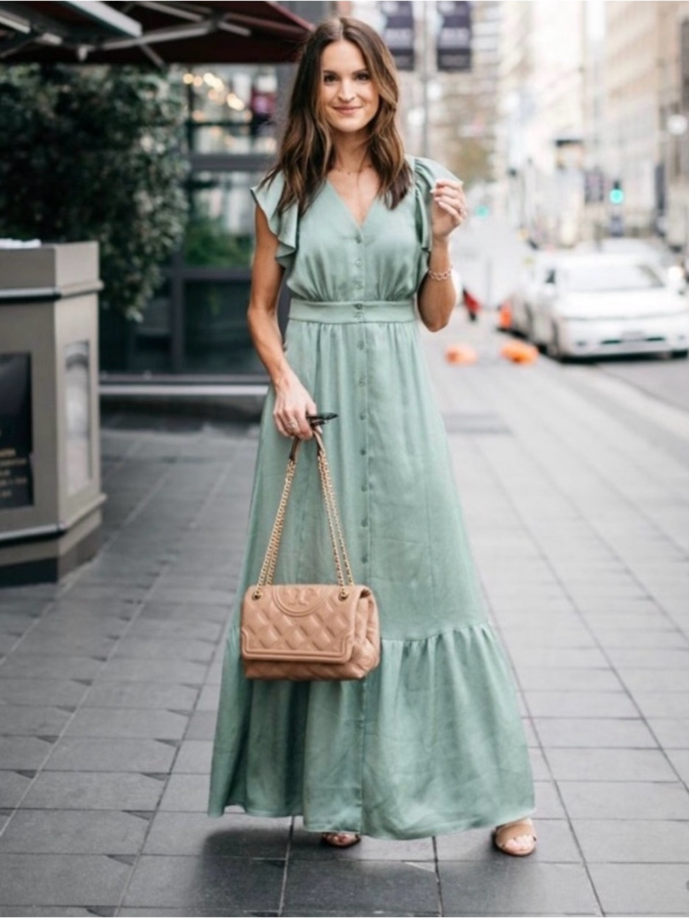 Gal Meets Glam Sage Green Button-Down Maxi Dress